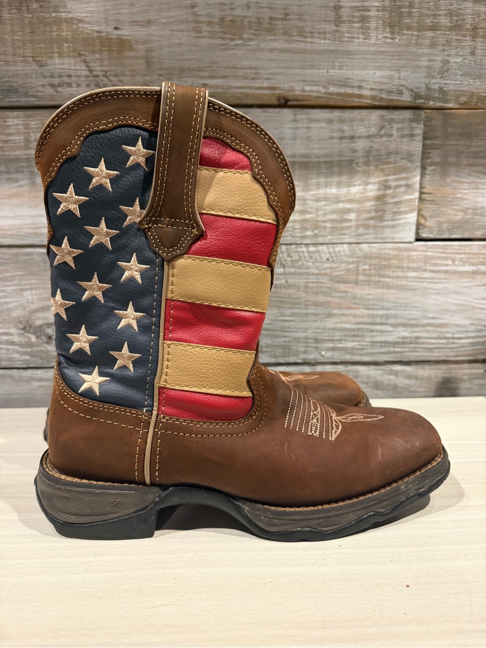 Durango Brown Western Boots with American Flag Panel